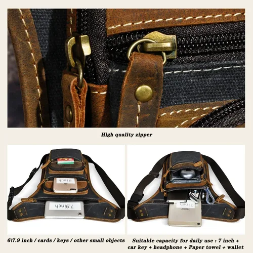 Vista 6 de Handadsume Riñonera de lona resistente al agua + cuero para motocicleta, riñonera, bolsa de pierna para muslo, para hombres y mujeres, FB913-5