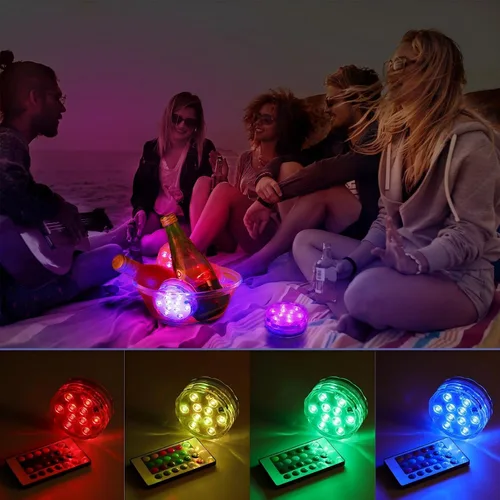 Vista 8 de Mudder Paquete de 12 luces LED sumergibles con control remoto de 2.8 pulgadas, luces LED subacuáticas impermeables para piscina, lámpara LED