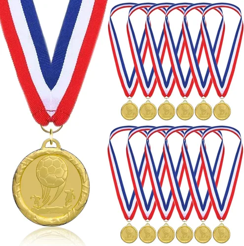Vista 6 de Donrime 12 Pieces Soccer Medals for Kids, Gold Metals Awards Medal for Kid’s Sports Soccer Games, Soccer Party Favors, 2 Inches