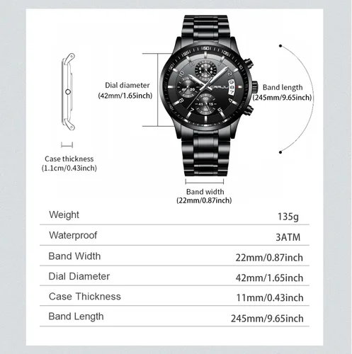 Vista 5 de CRRJU - Relojes de moda para hombre de acero inoxidable, cronógrafo, impermeables con fecha, de pulsera, correa de acero inoxidable, resistente al