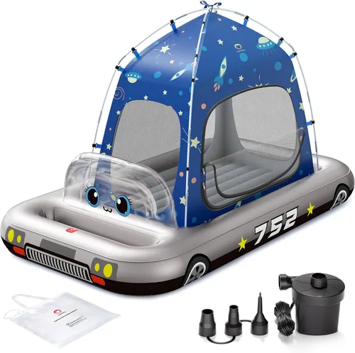 Vista 14 de QPAU Cama de viaje inflable para niños pequeños con tienda de campaña y Rojo