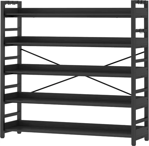 Vista 11 de HCHQHS - Estantería de 4 niveles, estantería industrial ajustable, estantería alta vertical, estanterías abiertas de madera y metal negro