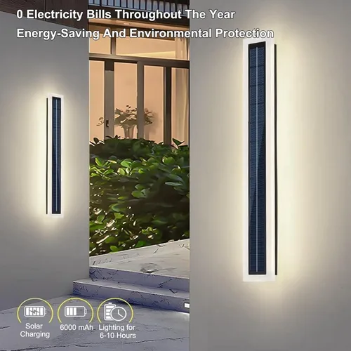 Vista 5 de Luces de pared solares al aire libre impermeables, lámpara de pared LED de montaje de 10W con pantalla de acrílico de 60 cm de largo, lámparas