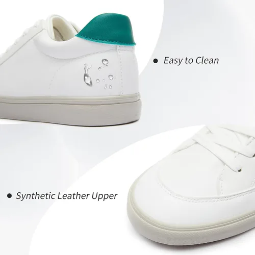 Vista 3 de Zapatillas blancas para hombre, zapatos casuales simples de cuero, zapatillas de deporte de moda para hombres, zapatillas clásicas bajas