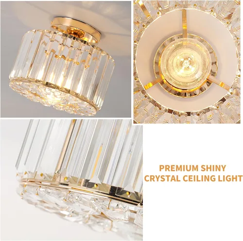 Vista 7 de Lámpara de techo de cristal, lámpara de techo semiempotrada de cristal dorado para dormitorio, cocina, pasillo, entrada, balcón, comedor, sala