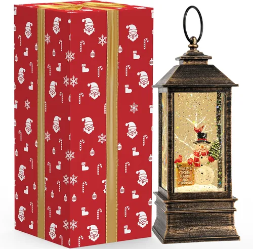 Vista 7 de Globo de nieve de Navidad con agua brillante de muñeco de nieve con música y temporizador, linterna iluminada con pilas para regalos de decoración