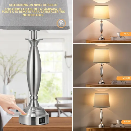 Vista 3 de Lámparas de Mesita de Noche con Control Táctil para Dormitorios con USB C+A, Lámparas de Mesa de Noche Regulables de 3 Niveles con Puerto USB