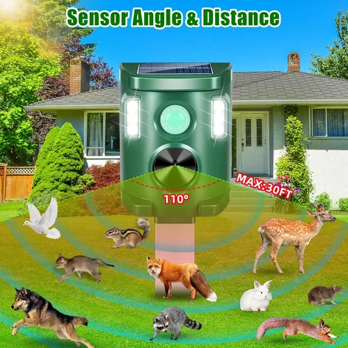 Vista 2 de Repelente solar ultrasónico para exteriores, repelente de ciervos para exteriores, repelente de ardillas, zorrillas para gatos, disuasorio