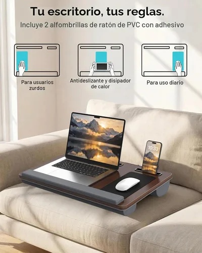 Vista 2 de Potuopy Escritorio de regazo para laptop, bandeja de mesa de cama portátil Marrón Oscuro