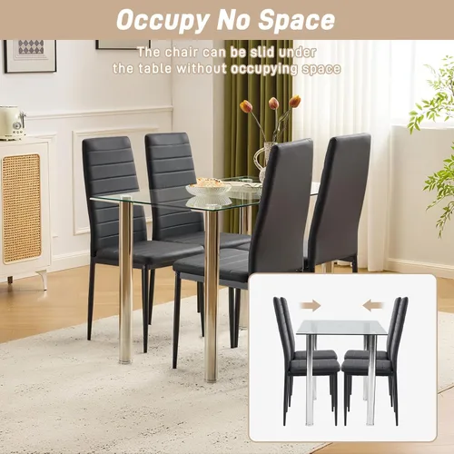 Vista 6 de Karl home Juego de 4 sillas de comedor, sillas de cocina de cuero sintético PU negro con respaldo alto acolchado y protección de tapas para pies
