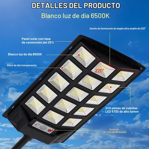 Vista 6 de FEIERYA Luces solares para exteriores, luces solares impermeables IP66 con sensor de movimiento y control remoto, lámparas de calle de 6500 K