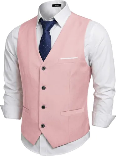 Vista 18 de Chaleco de traje de negocios para hombre, chaqueta ajustada, chalecos de traje casual Beige