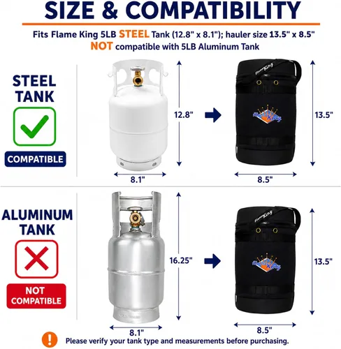 Vista 2 de Flame King Kit de transportador de gas – Funda de transporte protectora aislada para tanque de propano de 5 libras más manguera adaptadora
