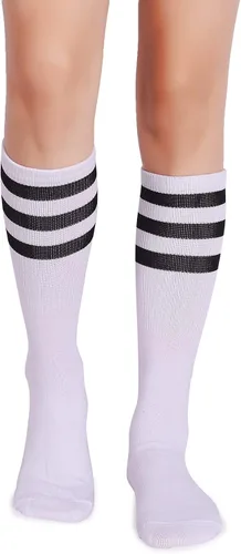 Vista 4 de Pareberry calcetines clásicos de algodón suave hasta la pantorrilla, estilo retro, blancos