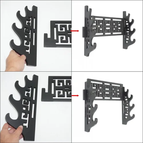 Vista 2 de Soporte para espada de 4 niveles, soporte de pared para espada samurái, soporte de espada para Katana Wakizashi y espadas estándar (clásico)