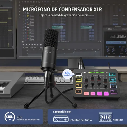 Vista 3 de FIFINE - Micrófono XLR, micrófono de condensador para podcast con grabación, vocal, voz en off, transmisión, podcast, canto, micrófono de estudio