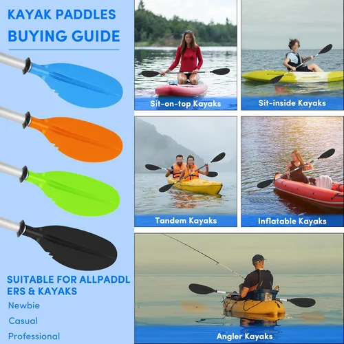 Vista 7 de Remo de kayak, 88 pulgadas, 4 piezas de remos para kayak, flotador de eje de aleación de aluminio resistente, ligero, desmontable, ajustable