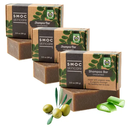 Vista 11 de Barra de champú orgánica certificada para cabello seco a normal, romero y moringa, aloe y aceite de oliva virgen extra para nutrición, ingredientes