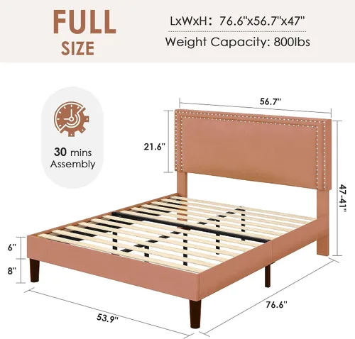 Vista 125 de VECELO Base de cama de plataforma de tamaño individual con cabecera tapizada de altura ajustable, base de colchón moderna, soporte de listones