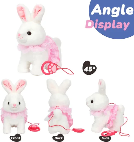 Vista 4 de Hopearl Hopping Bunny - Juguete electrónico interactivo de conejo con correa de control remoto para mascotas, repite lo que dijiste, regalos