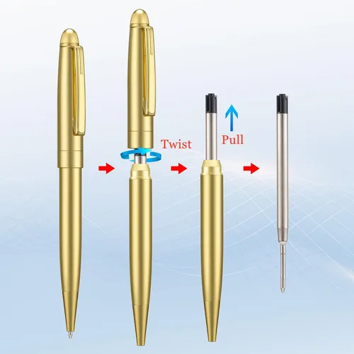 Vista 3 de Wikult Juego de 5 bolígrafos dorados con repuestos adicionales, tinta negra de punta media de 0.039 in, gran bolígrafo de metal de escritura suave