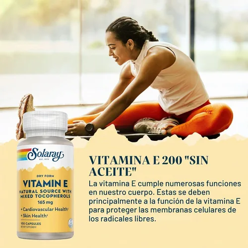 Vista 2 de SOLARAY Vitamina E, seca 200 UI con tocoferoles mixtos Función cardíaca saludable y apoyo para la salud de la piel 100