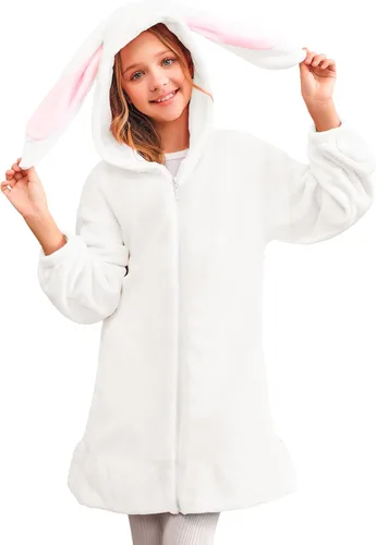 Vista 2 de Batermoon Sudaderas con capucha y orejas de conejito para niñas con cremallera de anime, abrigos de gran