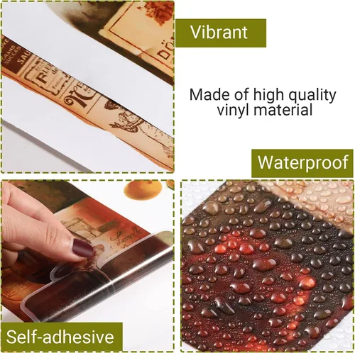 Vista 3 de Censen 2 hojas de calcomanías de pared de vino, calcomanías de arte para despegar y pegar, botella de vino, vidrio, cocina, uva, fruta, calcomanías