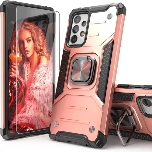 Vista 11 de Funda para Galaxy A52 5G con protector de pantalla, a prueba de caídas, ajuste delgado, con soporte para automóvil, funda protectora ligera