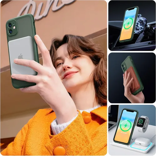 Vista 6 de TOCOL Funda para iPhone 11, compatible con Magsafe, protección completa de cámara, imanes integrados, protección contra caídas, funda translúcida