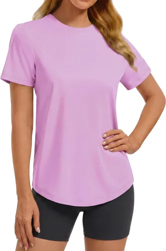 Vista 12 de PINSPARK Camisetas básicas de entrenamiento suaves para mujer, de manga Azul oscuro