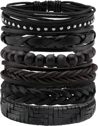 Vista 9 de Eigso 6-10 pulseras de cuero trenzado para hombres y mujeres, pulseras ajustables