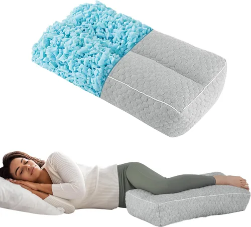Vista 8 de HOMBYS Almohada de rodilla de espuma viscoelástica triturada para dormir de lado, almohada de 5.5 pulgadas de altura entre las piernas para alinear