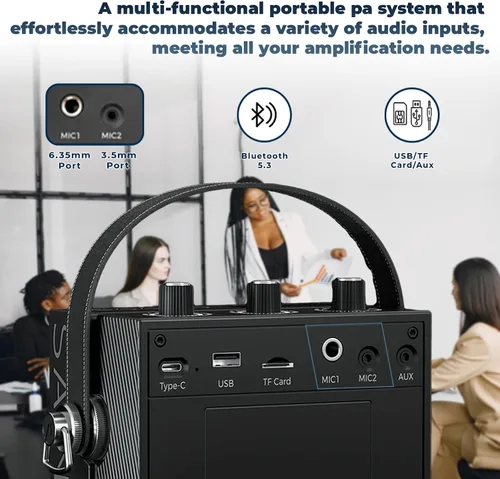 Vista 6 de Amplificador de voz Bluetooth 5.3 con auriculares de micrófono inalámbrico, micrófono amplificador inalámbrico personal para profesores, megafonía