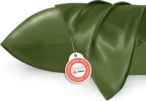 Vista 31 de Bedsure Paquete de 2 fundas de almohada de satén similares a las fundas de almohada de seda tamaño estándar, funda de almohada para mujeres que