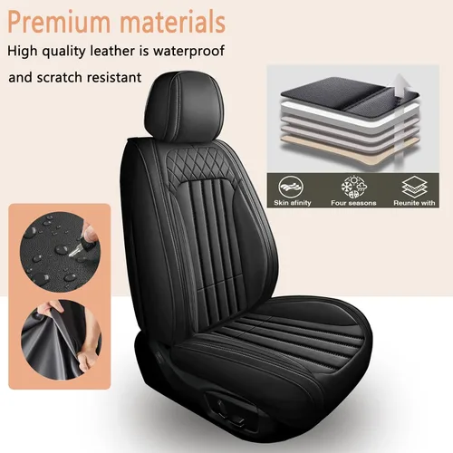 Vista 6 de Fundas de asiento de automóvil para Kia Optima 2002-2020: juego completo de cojines de asiento de vehículo, de cuero impermeable, protector Set