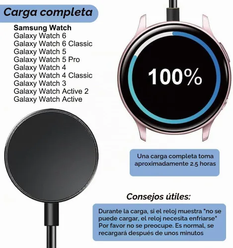 Vista 3 de Cargador para Samsung Galaxy Watch 6/6 Classic/5/5 Pro/4/4 Classic/3/Active 2/Active, cable de carga de repuesto para reloj inteligente (USB tipo C)