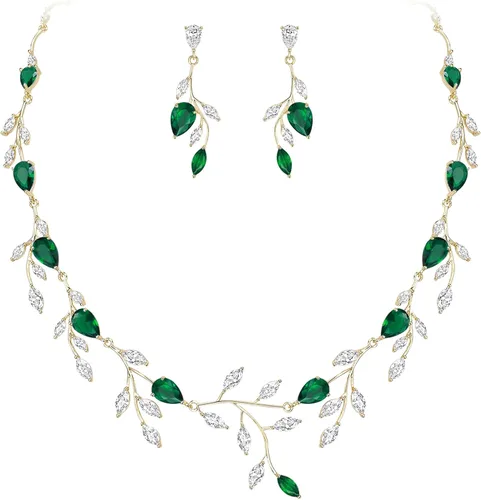 Vista 21 de Cubic Zirconia Drop Leaf Vine Wedding Prom Jewelry Set for Bride Bridesmaid