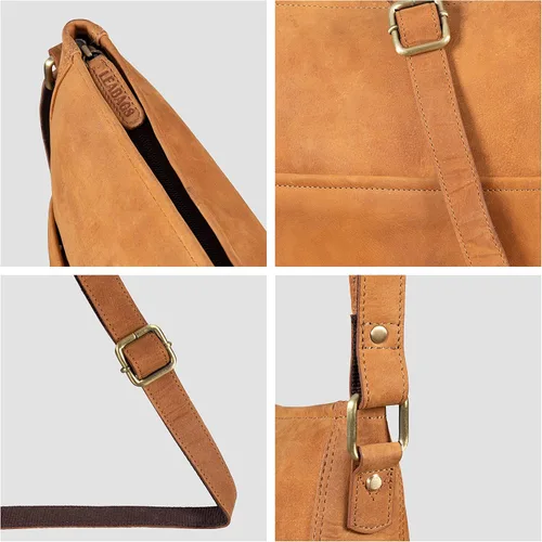 Vista 4 de LEABAGS Bolso bandolera de cuero - Bolso vintage de cuero genuino de búfalo - Bolso de mensajero de hombro para hombres y mujeres Maletín Milano