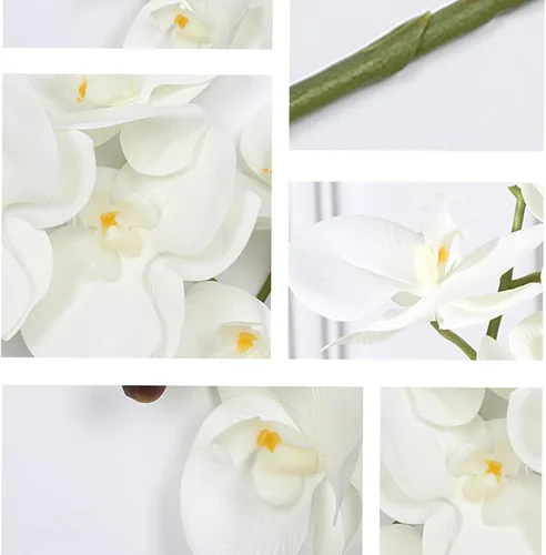 Vista 7 de FagusHome 6 piezas de flores artificiales de Phalaenopsis con 2 paquetes de hojas, flores artificiales de orquídea para decoración del hogar