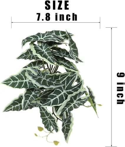 Vista 2 de Plantas de Reptiles para Terrario, Decoración de Hábitat de Anfibios Plantas Colgantes Artificiales con Ventosa - Alocasia Terciopelo Negro Falsa