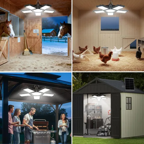 Vista 5 de Luz solar de cobertizo para interiores y exteriores, Aqonsie - Lámpara colgante solar de gran tamaño con sensor de movimiento de 267 LED, funciona