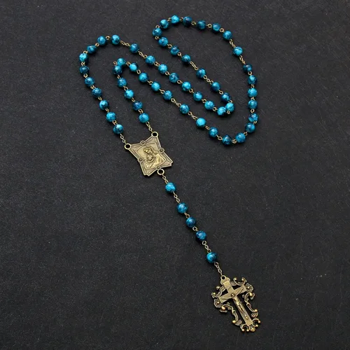 Vista 56 de KOMI Rosario de cuentas católicas para mujer, collar de cuentas de rosario con cruz de crucifijo, perlas de cristal, rosario, rosarios, católicos
