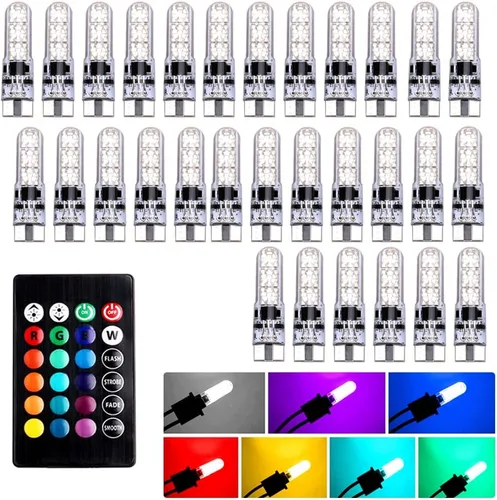 Vista 9 de Bombilla LED T10 RGB para Automóvil Luz de Ancho con Control Remoto W5W 194 168 2825 Luz Estroboscópica 16 Colores 5050 Cuña de Repuesto para Mapa
