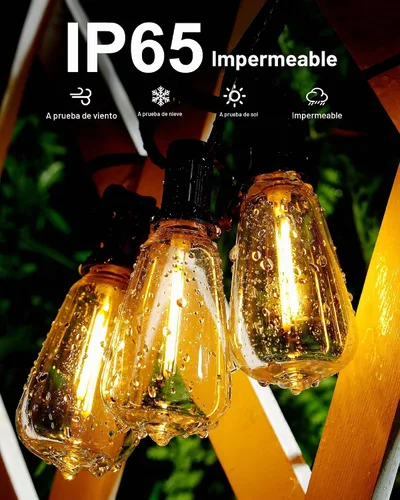 Vista 4 de Tira de luces LED para patio, 50 pies, IP65, impermeable, ST38, conectable, regulable