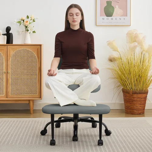 Vista 9 de Silla de meditación con patas cruzadas, exquisitos muebles de oficina en casa, ergonómico arrodillado con soporte lumbar y taburete de altura Beige