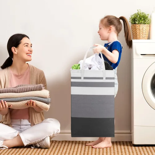 Vista 6 de Foaincore Paquete de 6 cestas de lavandería de 75 L, cesta grande para ropa sucia, a granel, impermeable, plegable, con asas en dormitorio, baño