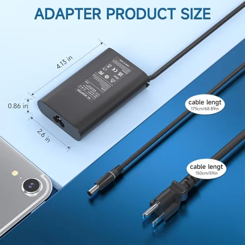Vista 2 de Cargador para portátil de 65 W y 45 W compatible con Dell Inspiron 11, 13, 14, 15, 17, 3000, 5000, 7000, serie N5110, N5010, N7010, N4010, 14, 3421
