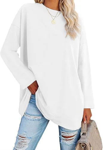 Vista 19 de Fisoew Camisetas de manga larga para mujer, holgadas, casuales, con cuello redondo, blusa suave