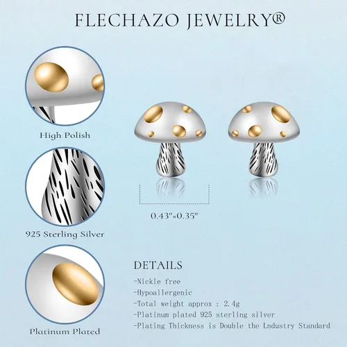 Vista 5 de Aretes de plata de ley 925 con diseño de cactus, hongos, ranas, mariquitas, flores de sol y luna, calavera, oso, ballena, joyería de plata esterlina